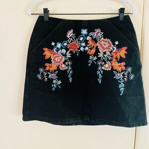 Topshop Moto festival grunge 90s Floral boho punk Embroidered Black Skirt 6